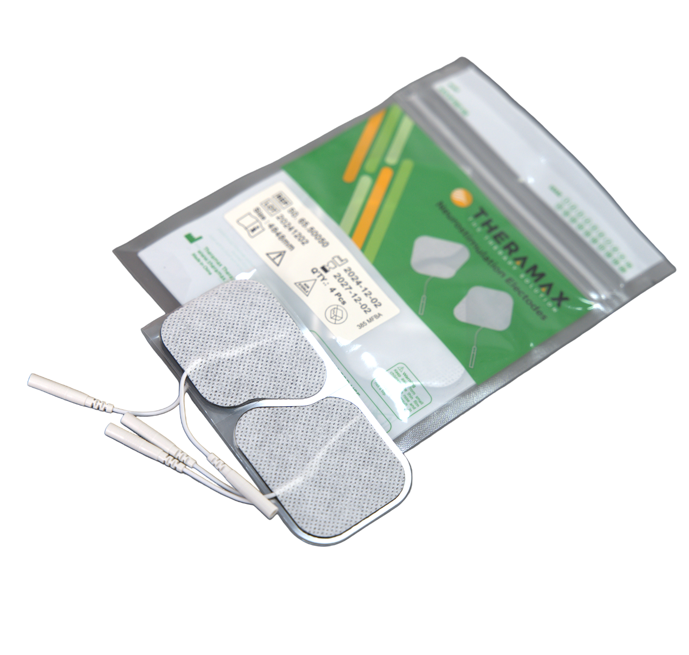 Theramax self-adhesive electrodes in square shape.