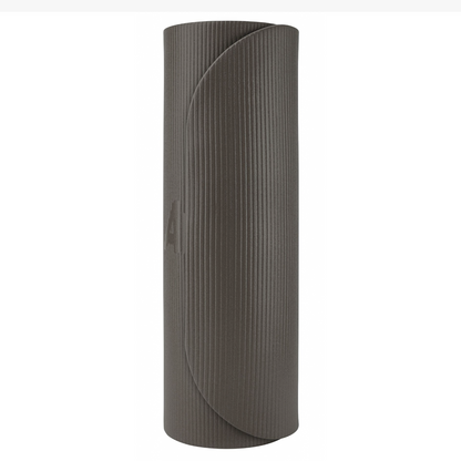 Airex Coronella 200 exercise mat in charcoal color rolled up.